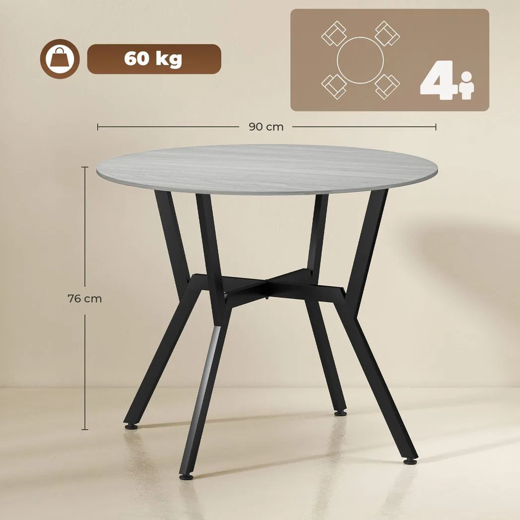 HOMCOM Dining Table, Round Kitchen Table with Black Legs, Anti-slip Foot Pads for Living Room, Dining Room 90 x 76 cm, Grey