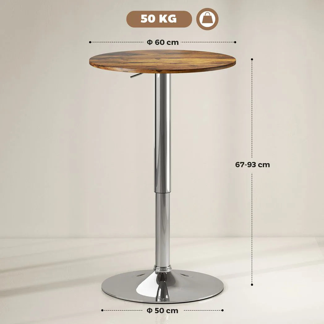 HOMCOM Round Bar Table, 360 Degree Swivel Counter Pub Table with Adjustable Height, for Kitchen, Cafe, Rustic Brown