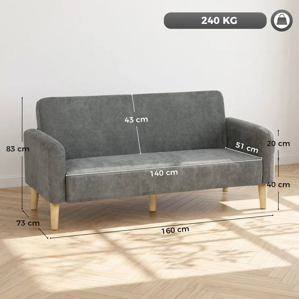 HOMCOM 2 Seater Sofa, Velvet Small Couch with 20cm Thick Padding, Wide and Deep Seat, Grey