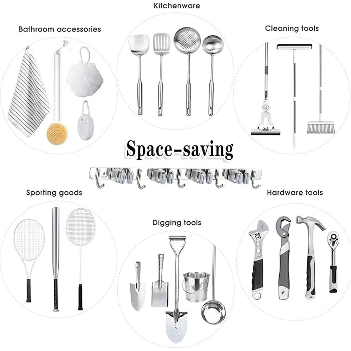 17 Inch Wall Mount Broom Holder Mop Broom Organizer Garage Garden Kitchen Tool Adjustable Storage (US Logistics only For USPS.TK/TMEU only For self-pickup)