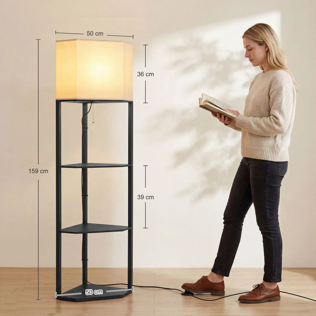 HOMCOM Corner Floor Lamp with Shelves and Lights, Modern Dimmable Standing Lamp with 3000K/4000K/6000K Colour Temperature