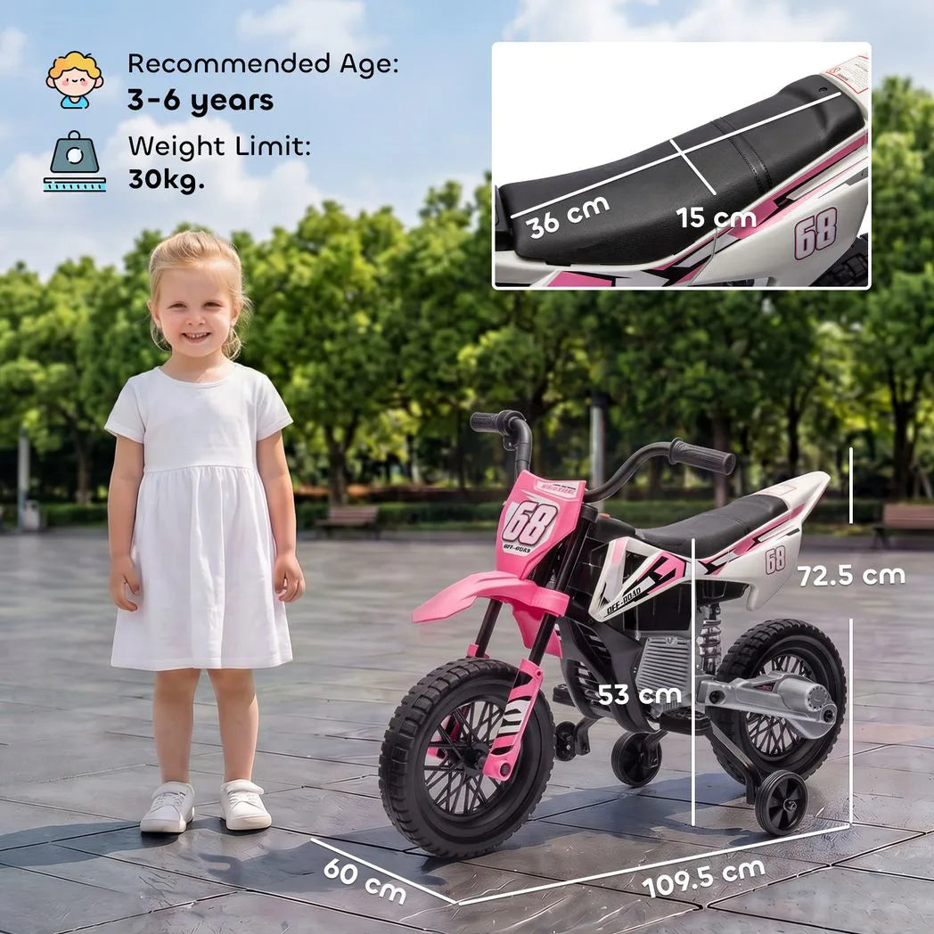 AIYAPLAY Kids Electric Motorcycle, 12V Ride On Motorbike with Training Wheels, Soft Start, Suspension, Music for 3?6 Years, Pink