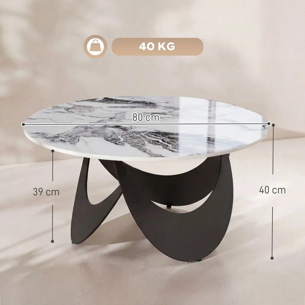 HOMCOM Coffee Table Sintered Stone Top Adjustable Foot Pads Modern Centre Table for Living Room White and Black