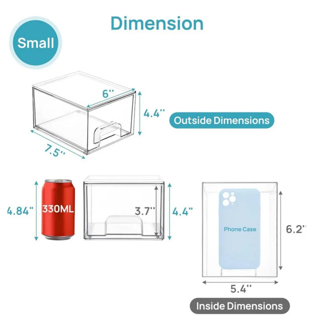 2 Pack Clear Small Stackable Storage Drawers Acrylic Makeup Organiser
