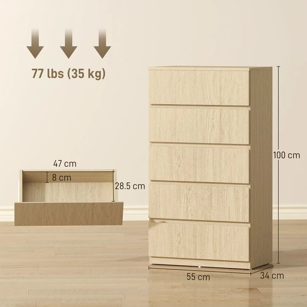 HOMCOM Chest of Drawers, 5-Drawer Storage Cabinets, Modern Dresser, Storage Drawer Unit for Bedroom
