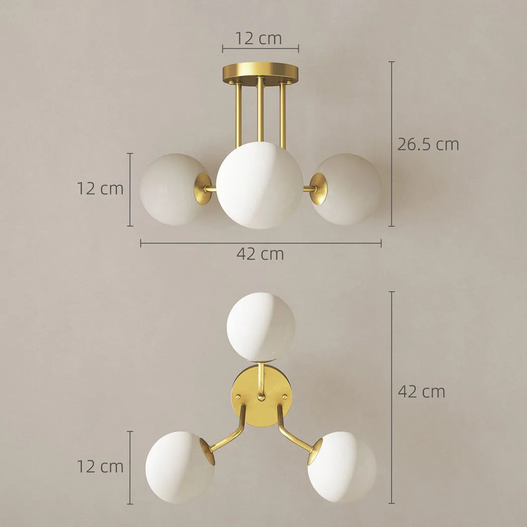 HOMCOM LED Ceiling Light with Globe Shades, Modern 3-Light Ceiling Light with G9 Sockets for Living Room, Bedroom, Dining Room, Bulbs Not Included, Gold Tone