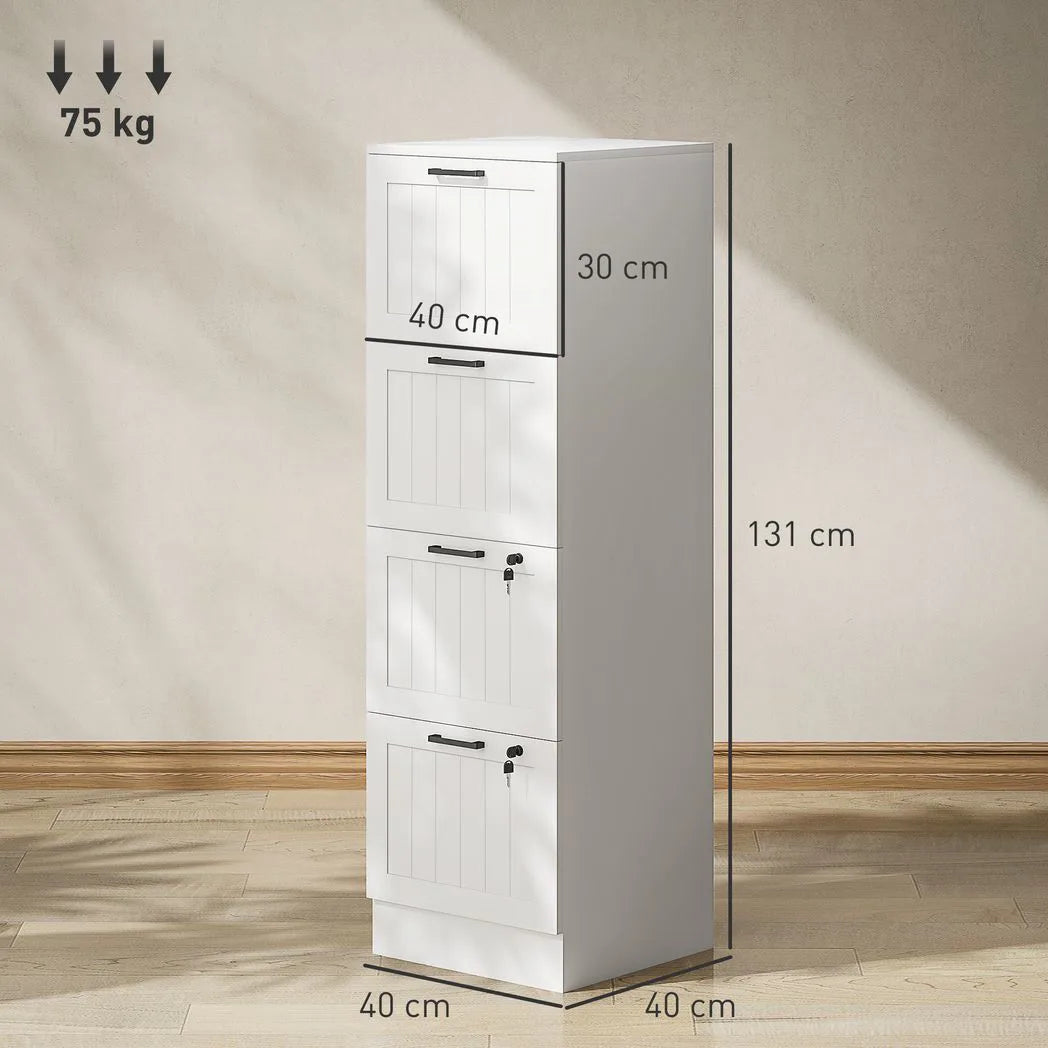 HOMCOM 4 Drawer Filing Cabinet with Lock, Office Storage Cabinet with Adjustable Hanging Bars for A4 Letter Size Files, White