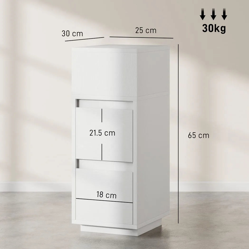 HOMCOM Slim Bedside Table, Narrow Bedside Cabinet with Open Shelf and 2 Drawers for Bedroom, Living Room, White