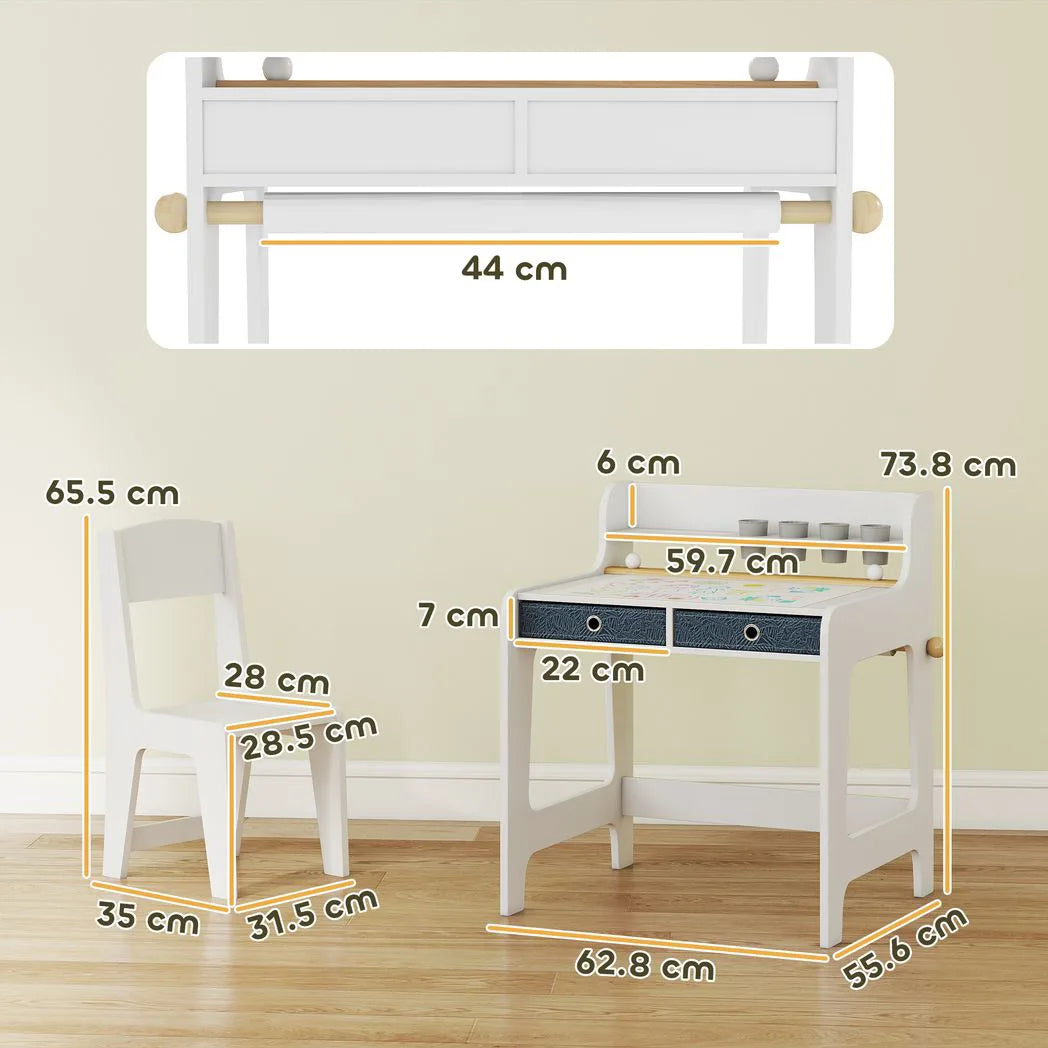 AIYAPLAY Art Table and Chair Set for children, Kids Art Desk and Chair Set with Storage Shelf and Drawers