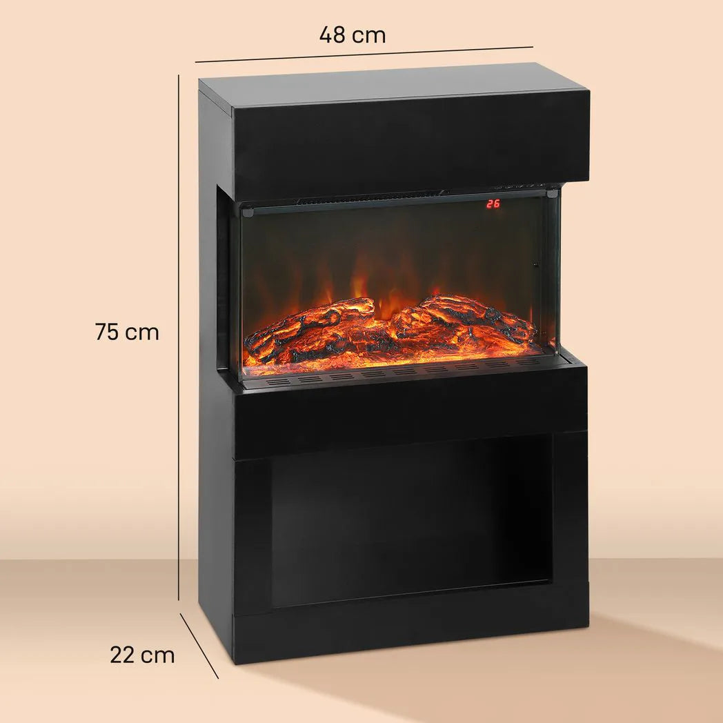 HOMCOM 19" Electric Fireplace with Surround, 3D Flame Effect, 6 Colours & 3 Brightness Levels, 1000W/2000W Black Electric Fire and Mantel Reach up to 30? Space with Remote & Timer, 3 Sided View