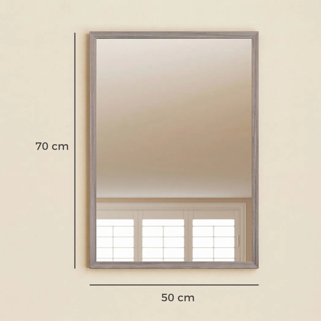 HOMCOM Wall Bathroom Mirror, 50 x 70 cm Wall-Mounted Mirror for Living Room, Bedroom, Hallway, Grey