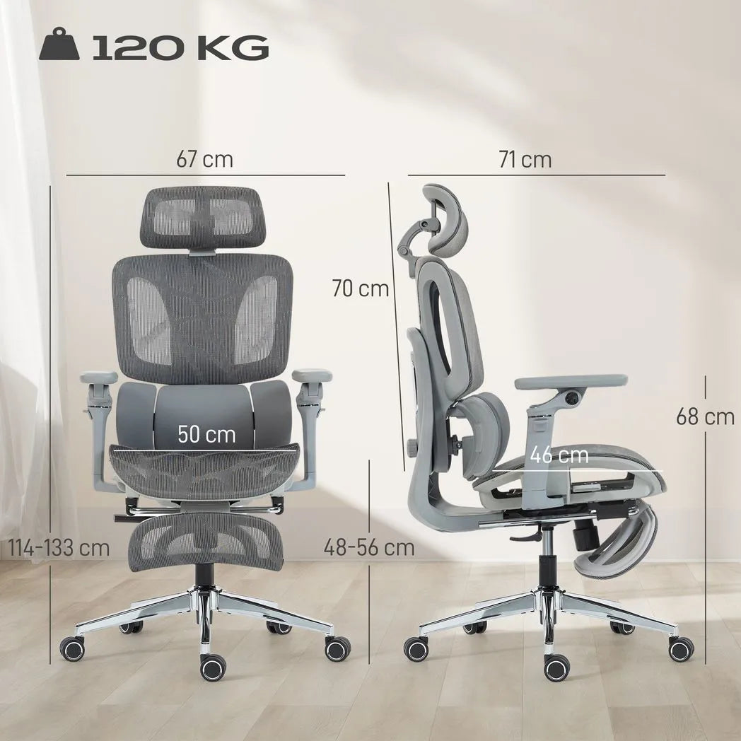 HOMCOM Ergonomic Office Chair, High Back Mesh Desk Chair, Grey
