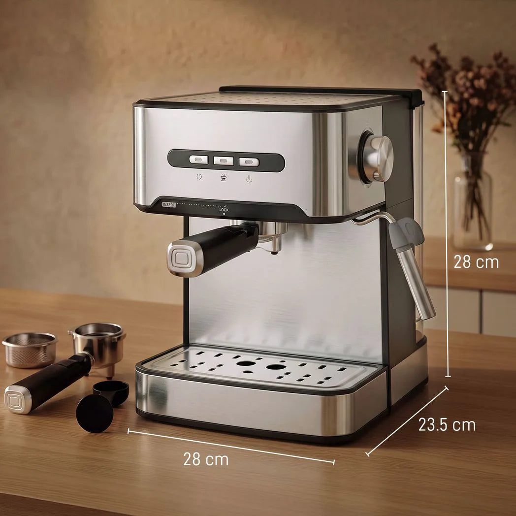 HOMCOM Espresso Machine, 20-Bar Semi Automatic Cappuccino Coffee Maker with Frother Wand, 1.6 L Water Tank, Black and Silver