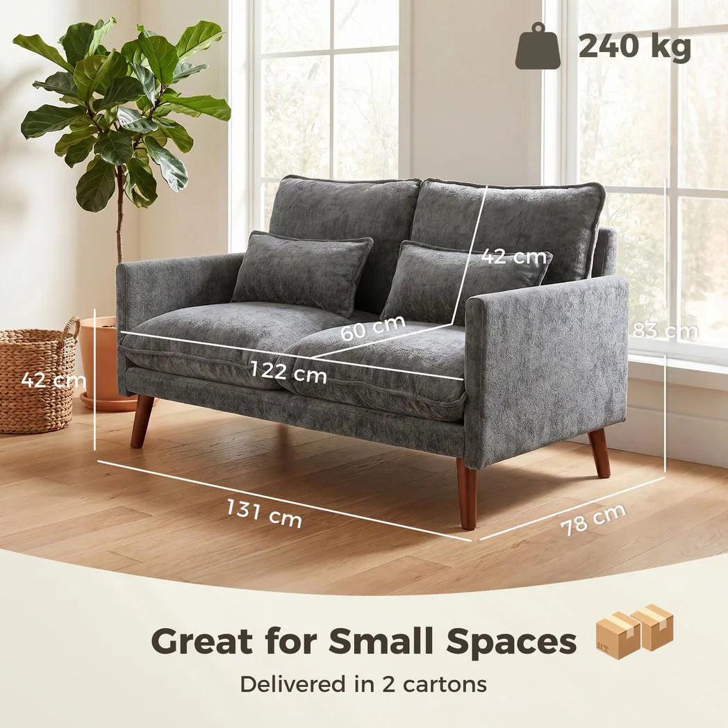HOMCOM 2 Seater Sofa, Loveseat Sofa with Spring Cushions, Wide and Deep Seat, Wood Legs, Grey