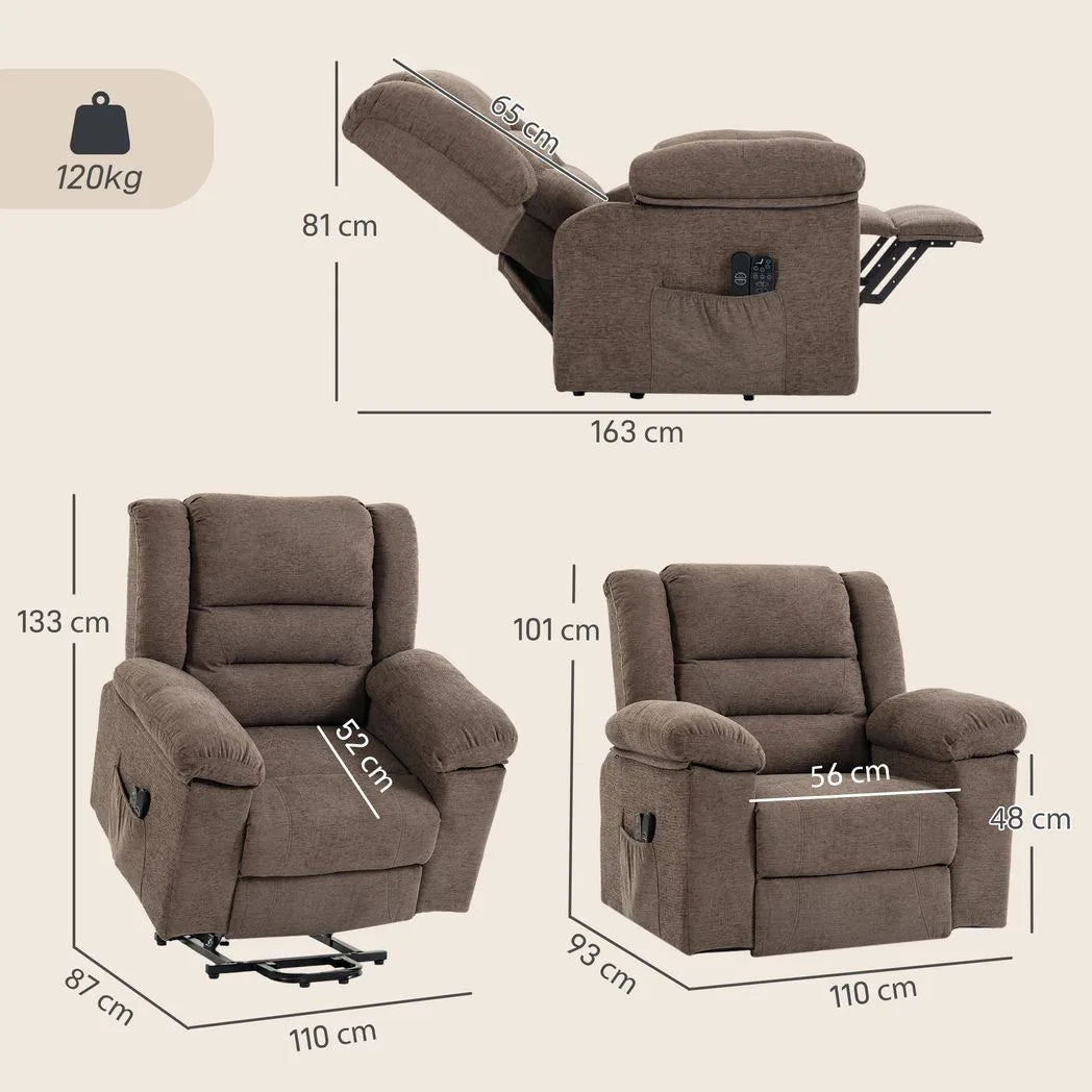 HOMCOM Oversized Riser Recliner Chair with Massage and Heat, Power Lift Recliner for Elderly with Wide Seat and Back, Brown