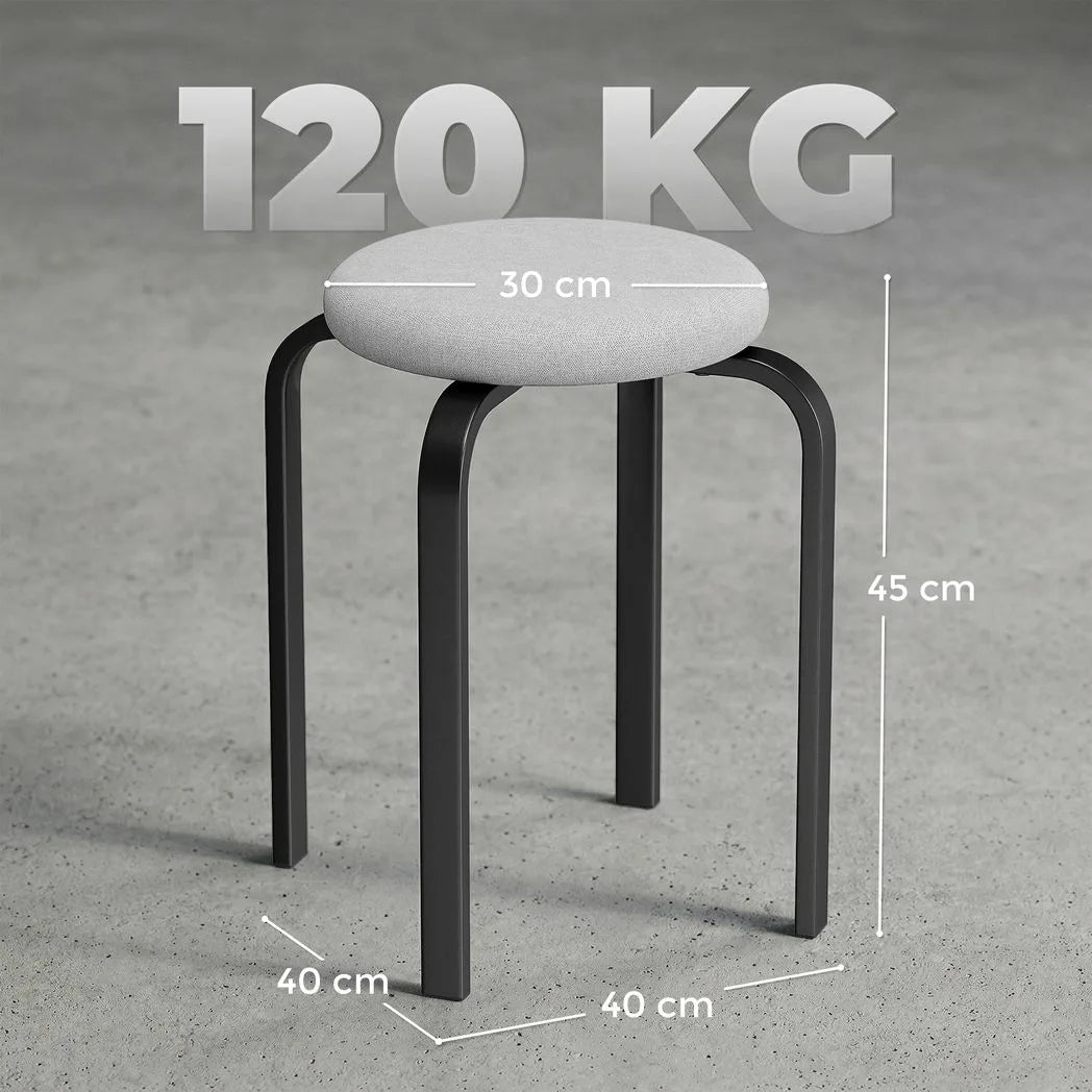 HOMCOM Stackable Stools Modern Cushioned Round Backless Stools Set of 4 Kitchen Dining Room Grey
