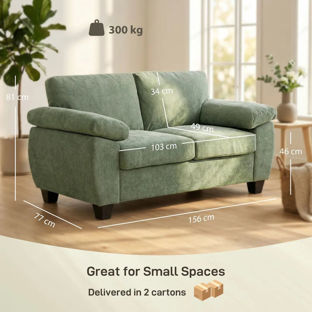 HOMCOM 2 Seater Sofa, 156cm Chenille Loveseat Sofa, Dark Green