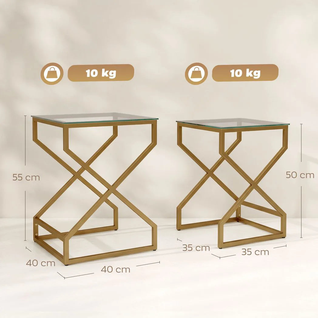 HOMCOM Nest of Tables, Side Table Set of 2 with Transparent Top, Coffee Table Set with Tempered Glass Top, Transparent