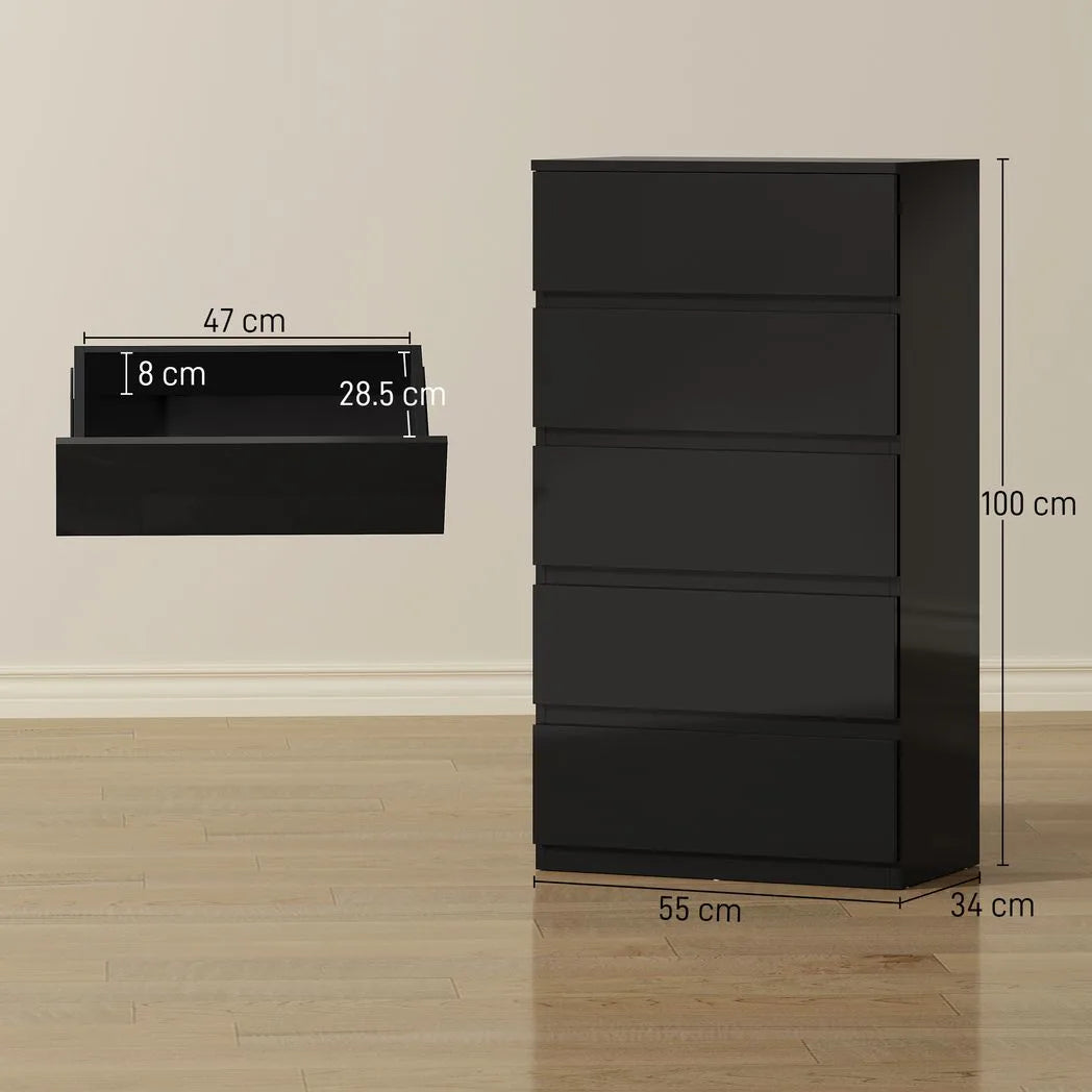 HOMCOM Chest of Drawers, 5-Drawer Storage Cabinets, Modern Dresser, Storage Drawer Unit for Bedroom