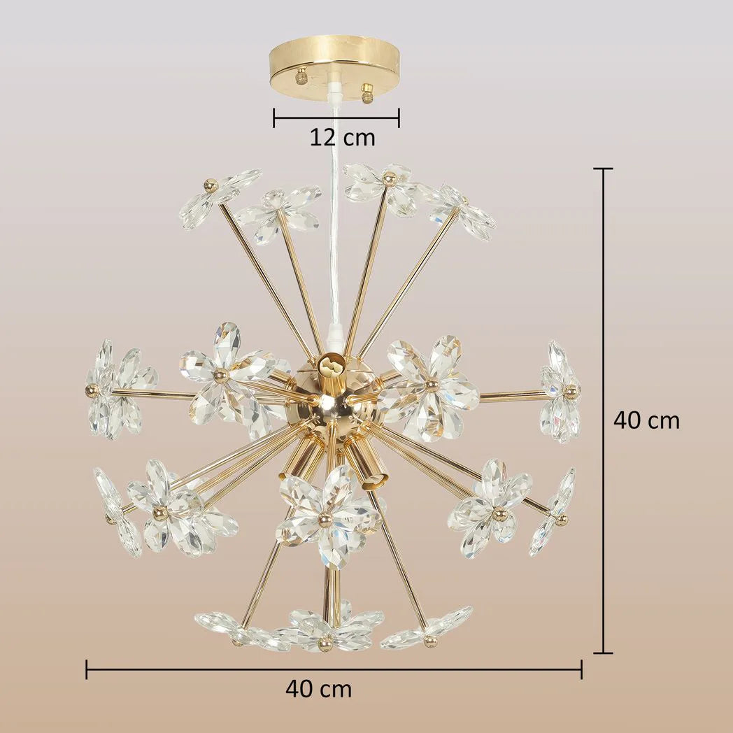 HOMCOM Crystal Chandeliers Ceiling Light with Flower, Modern Pendant Light with Adjustable Height, Ceiling Plate, Clear