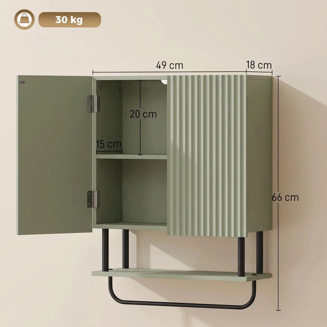 HOMCOM Bathroom Wall Cabinet Modern Space Saver Wall Mounted Cabinet Doors Storage Green