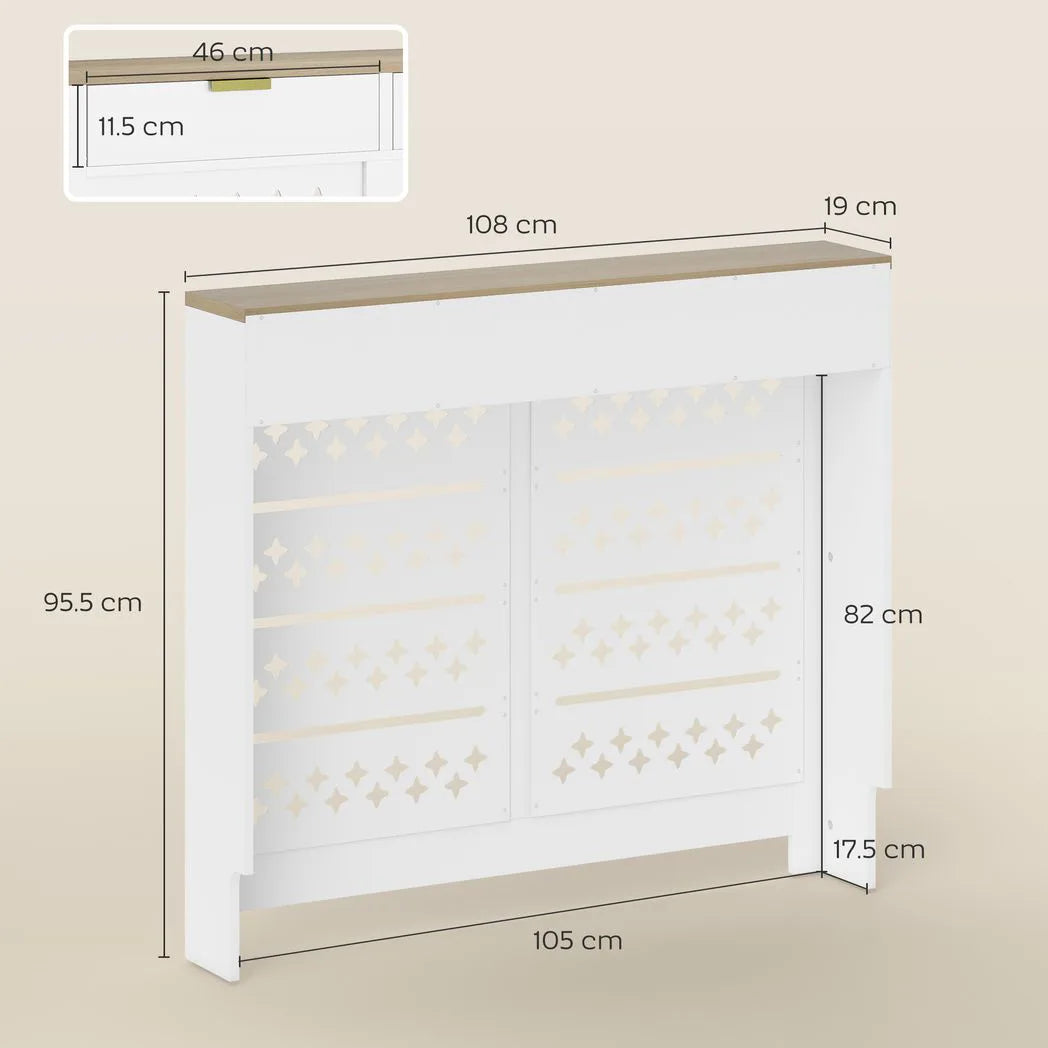 HOMCOM 108 x 19 cm Minimal Radiator Cover, with 2 Drawers - White
