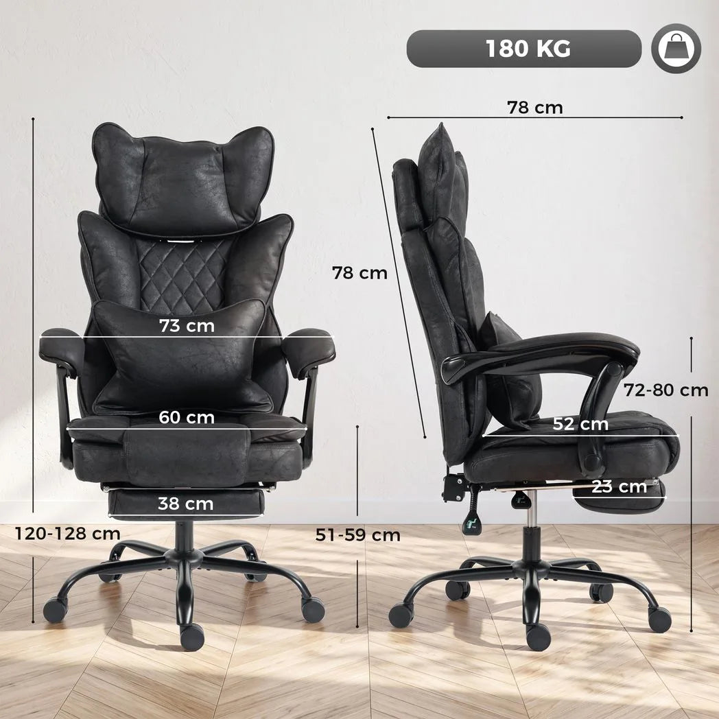 HOMCOM Executive Office Chair, Leathaire Big and Tall Office Chair 180 kg with Wide Seat, Reclining, Lumbar Support, Black