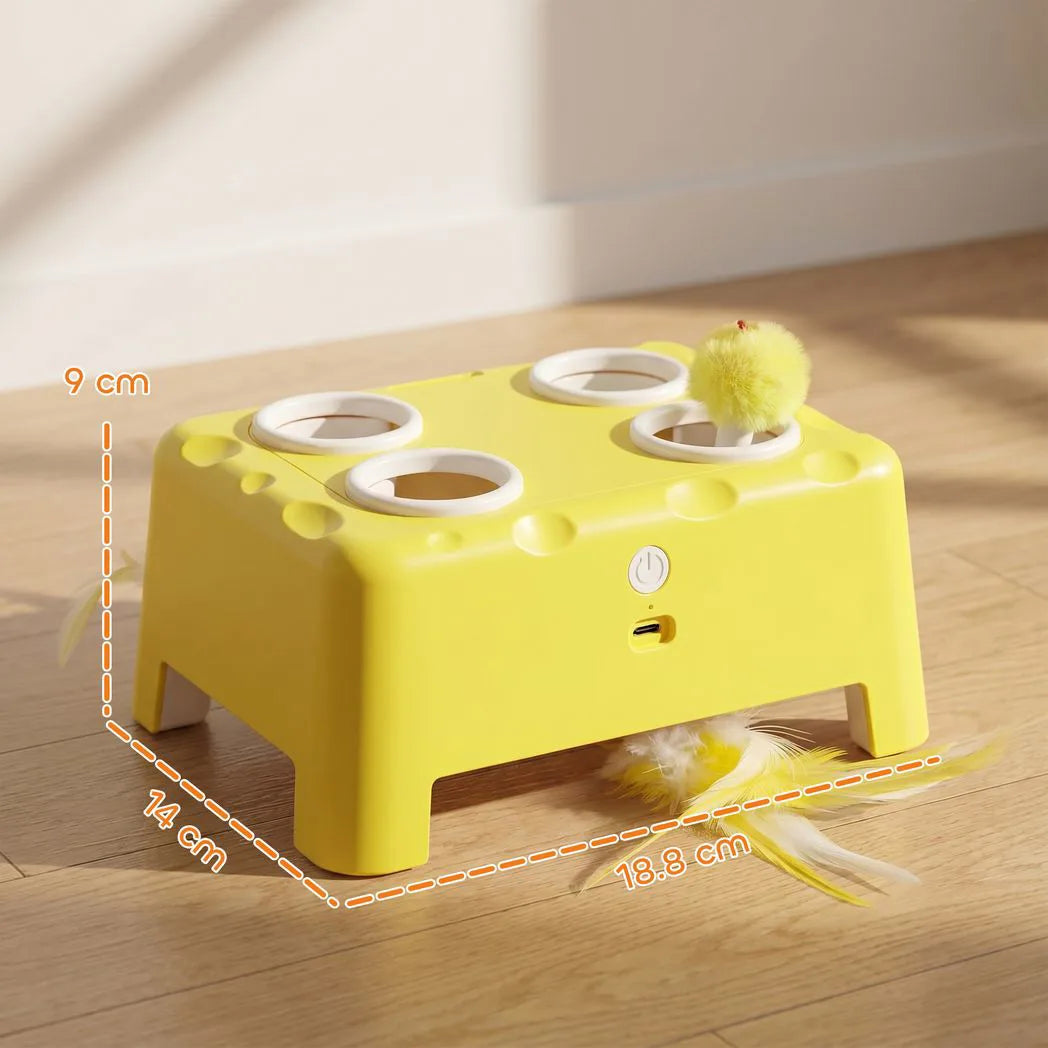 PawHut 3 in 1 Interactive Cat Toys with Mouse & Feather Teaser Toy Rechargeable Automatic for Indoor Kittens & Adult Cats