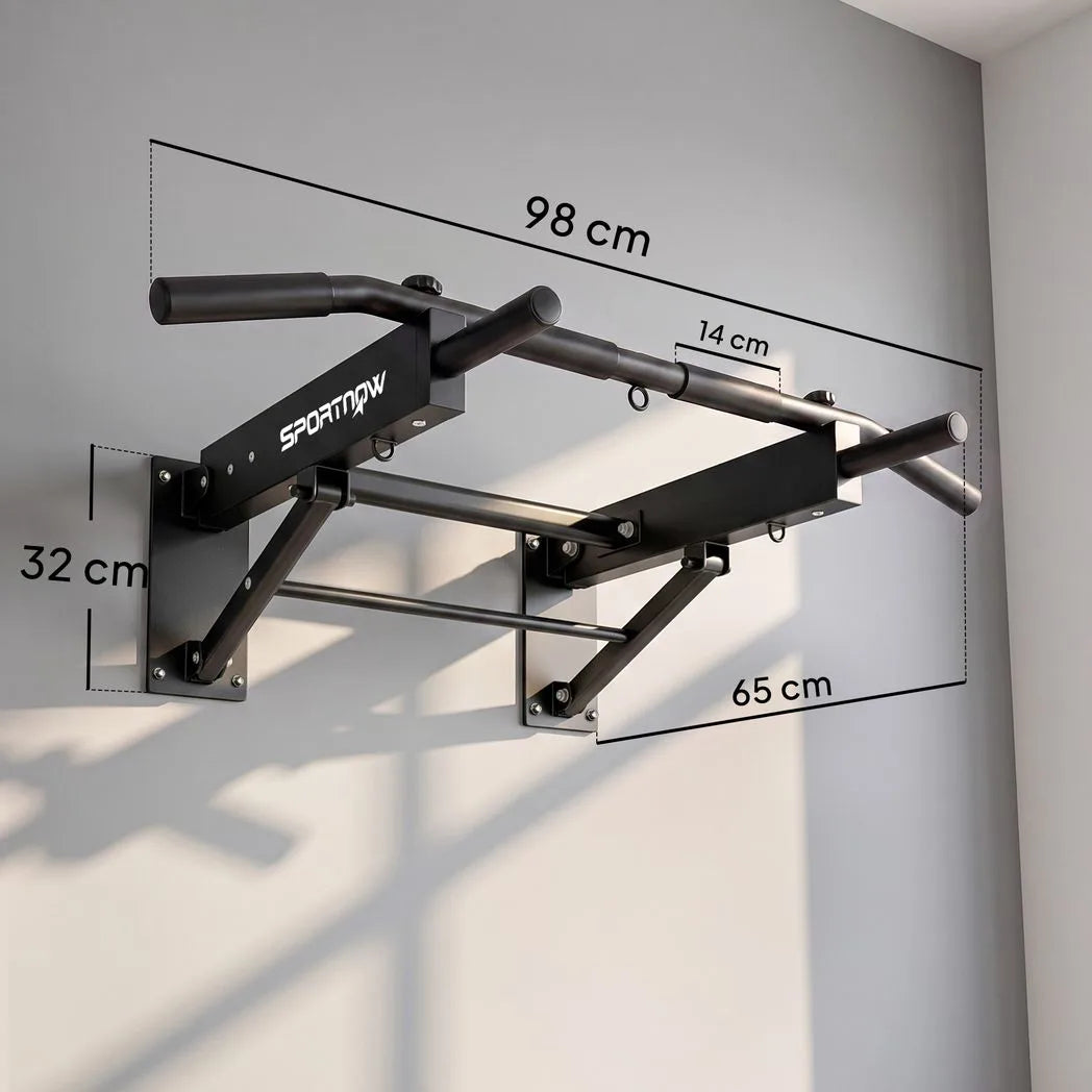 SPORTNOW Pull Up Bar Wall Mounted Chin Up Bar with Folding Design, 3 Hooks for Resistance Bands, Supports up to 120 kg, Black