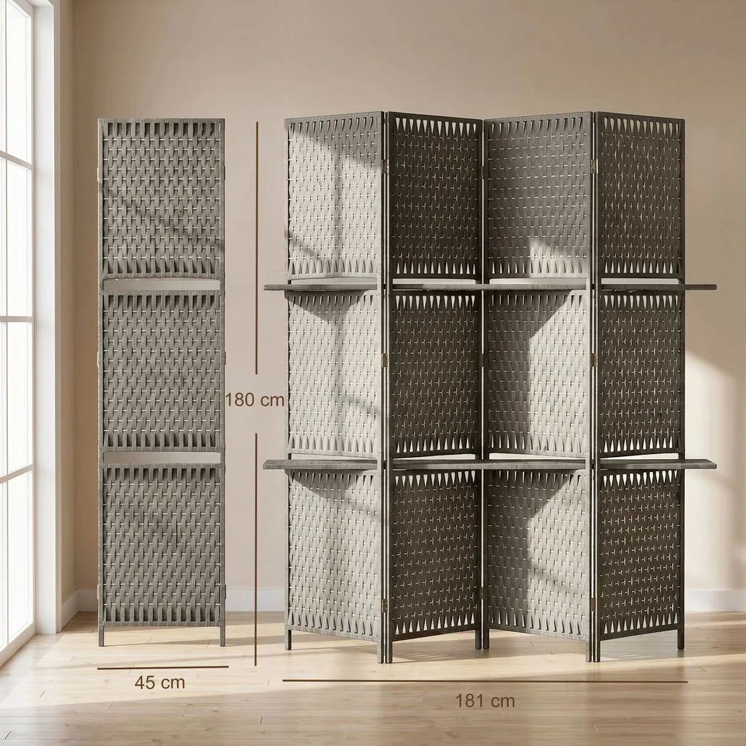 HOMCOM Wave Fibre Freestanding Folding Privacy Screen Panels, Room Divider, Grey