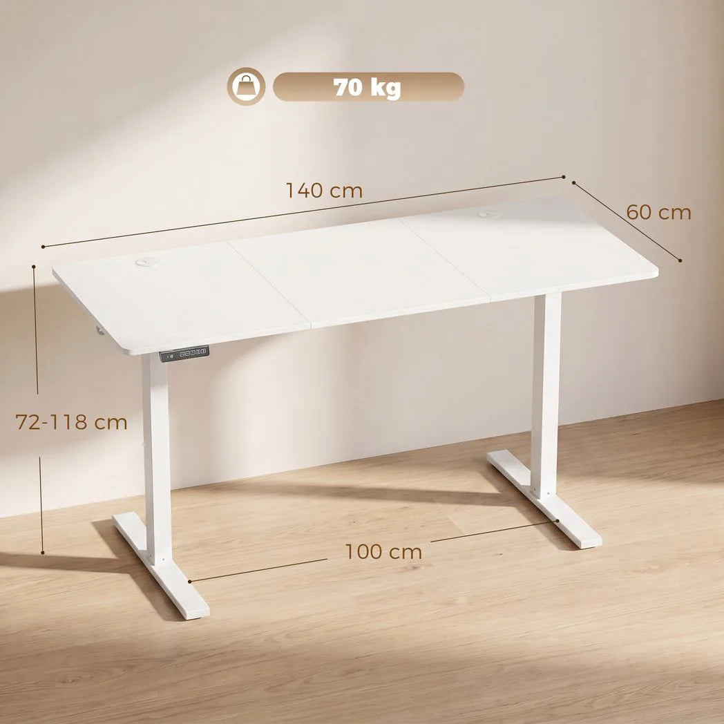 HOMCOM Standing Desk Memory Control Height Adjustable Desk 2 Cable Holes LED Display Sit Stand Desk White