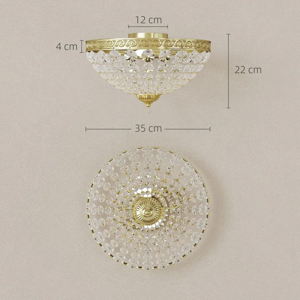 HOMCOM Crystal Chandelier Ceiling Light with 168 Octagonal Beads, Vintage 2-Light Flush Mount Ceiling Light for Living Room, Bedroom, Hallway, Dining Room, Gold Tone