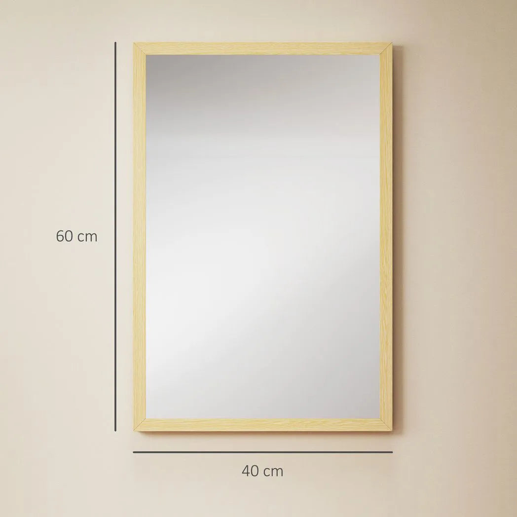 HOMCOM Wall Bathroom Mirror, 60 x 40 cm Wall-Mounted Mirror for Living Room, Bedroom, Hallway, Natural Wood Finish
