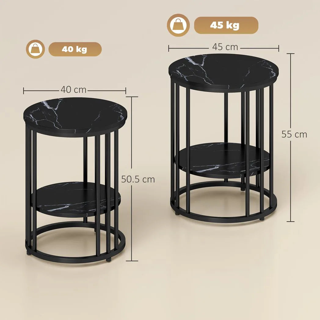 HOMCOM Set of Two Marble-Effect Coffee Tables - Black