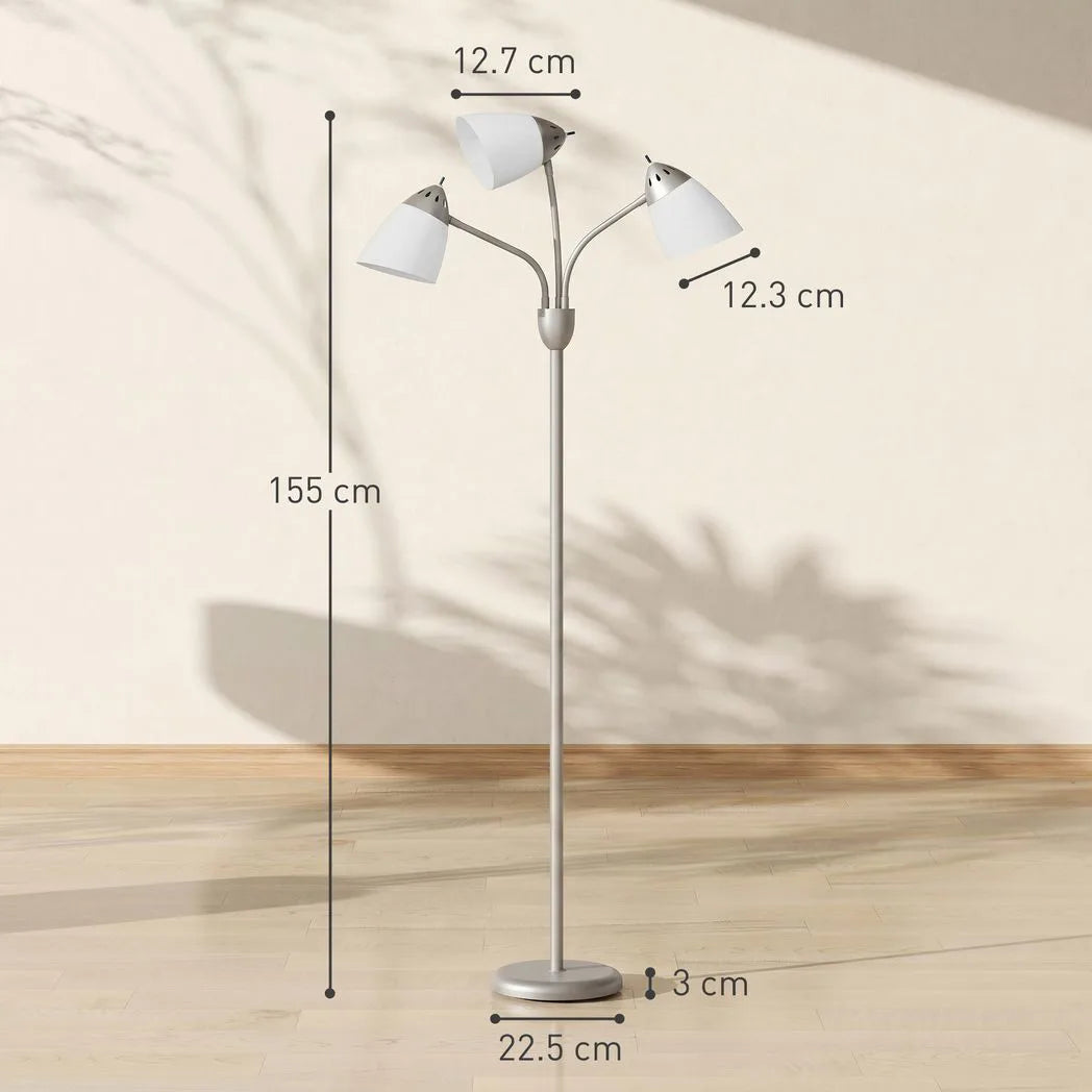 HOMCOM Arc Tree Floor Lamp with 3 Adjustable Rotating Lights, Industrial Standing Lamp with Steel Frame, Silver Tone