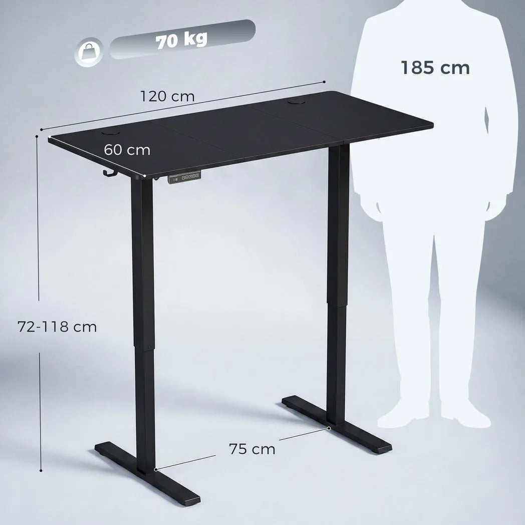 HOMCOM Standing Desk Memory Control Height Adjustable Desk 2 Cable Holes LED Display Sit Stand Desk Black