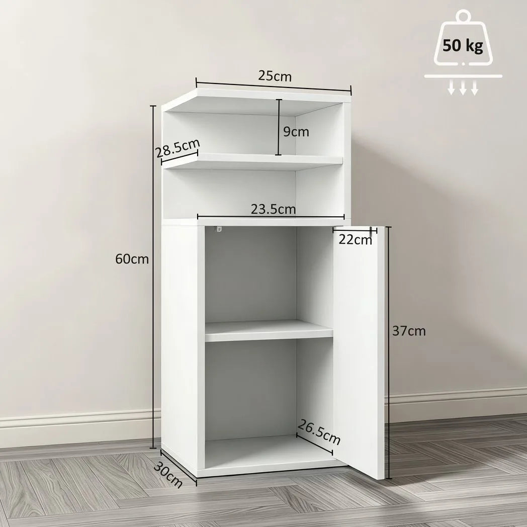 HOMCOM Slim Bedside Table Set of 2, Narrow Bedside Cabinet with Open Cubbies and Cupboard for Bedroom Living Room, White