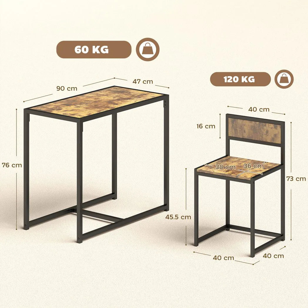 HOMCOM 3 Piece Table Stool Set - Rustic Brown