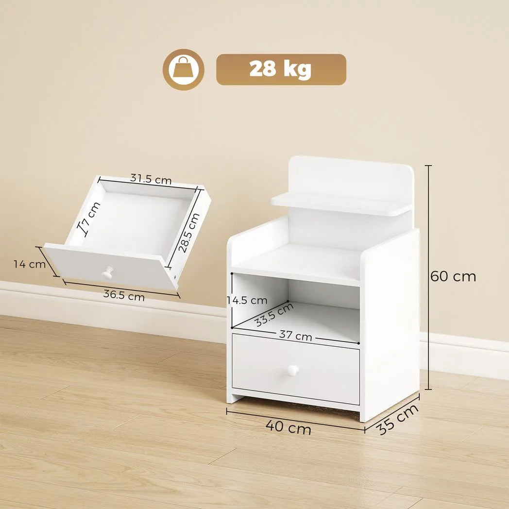 HOMCOM Bedside Cabinet, Bedside Table with Drawer and Shelf for Living Room, White