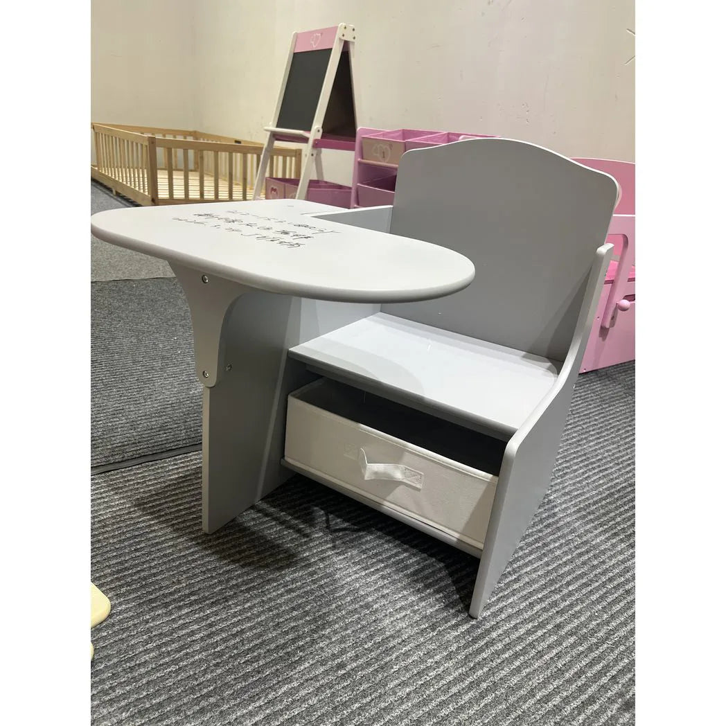 AIYAPLAY Kids Table and Chair Set, Children Desk and Chair with Storage Bins for Playing, Reading, Painting, for Ages 3-5, Grey