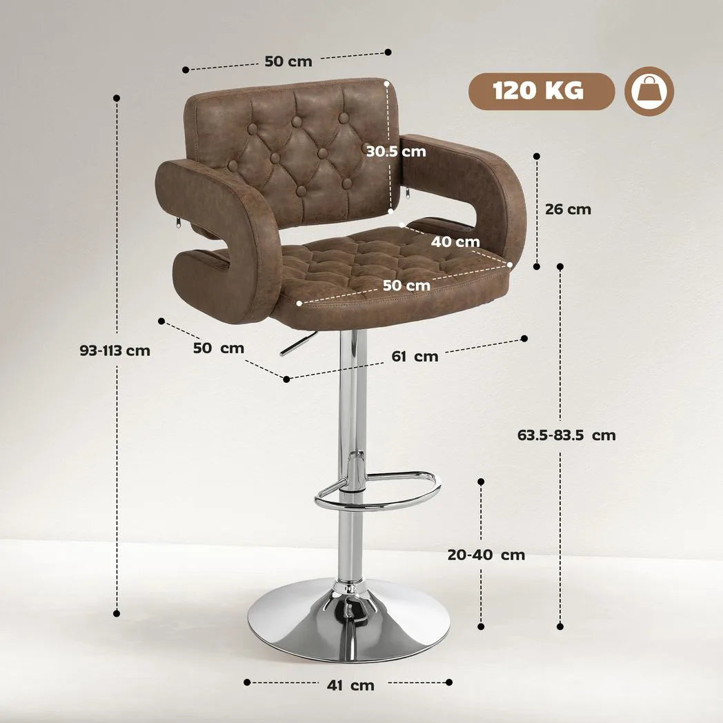 HOMCOM PU Leather Upholstered Swivel Bar Stool, Height Adjustable with Back, Armrest, Footrest, Coffee