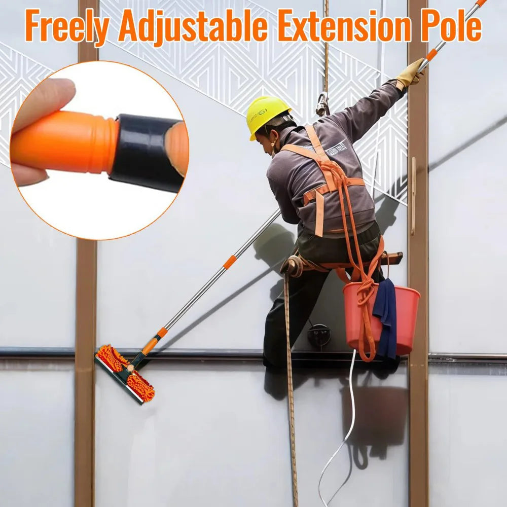 4.5m 15ft Telescopic Window Cleaning Brush Kit Extending Wash Head Squeegee High