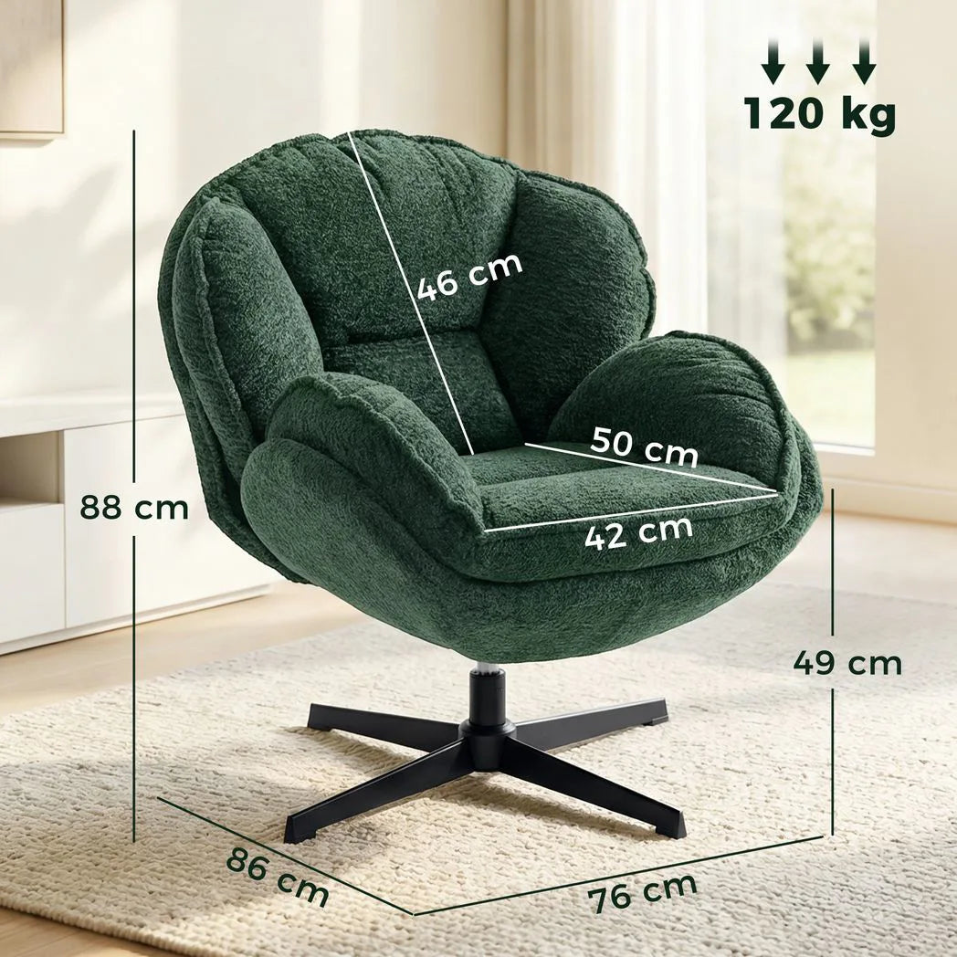 HOMCOM Modern Wingback Accent Chair, Velvet Armchair with Four-Star Base, S-Springs, Swivel, Dark Green