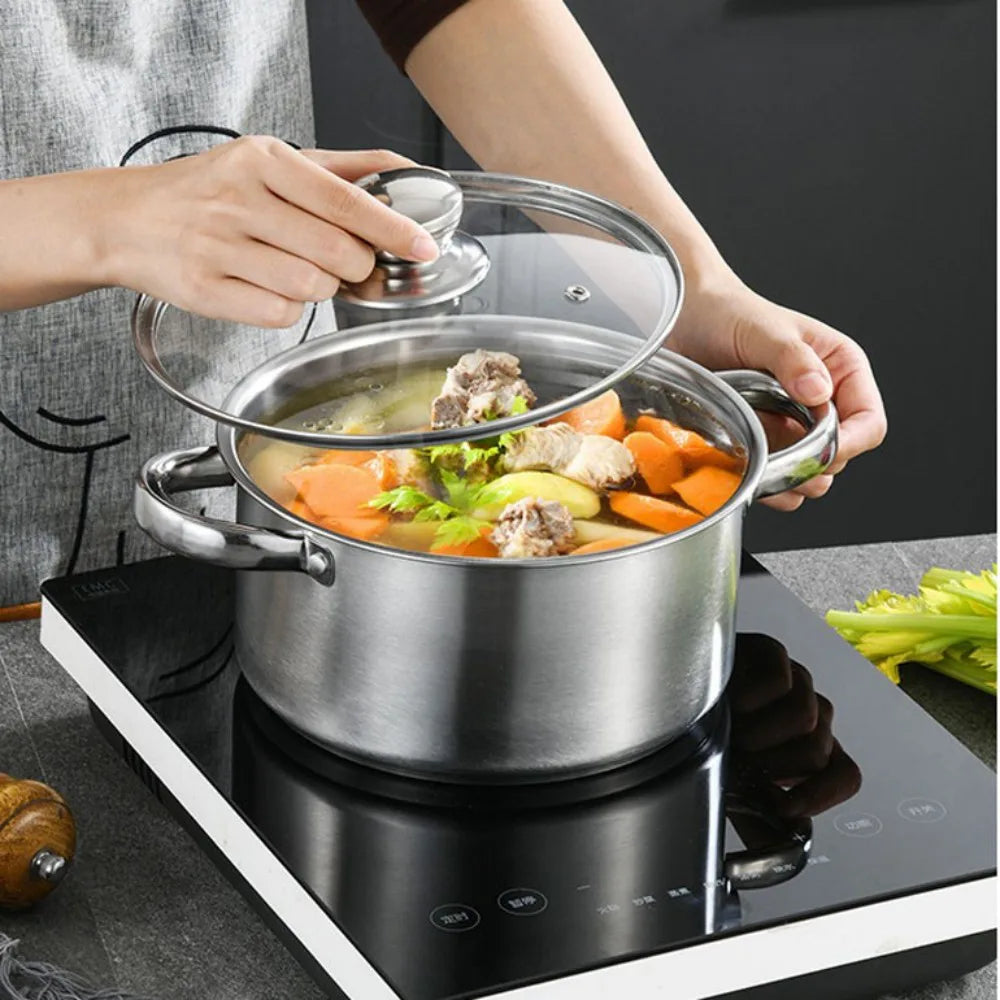 Stainless Steel 3Pcs Cookware Set Saucepan Stockpot Fry Pan w/Lids Steel Handle
