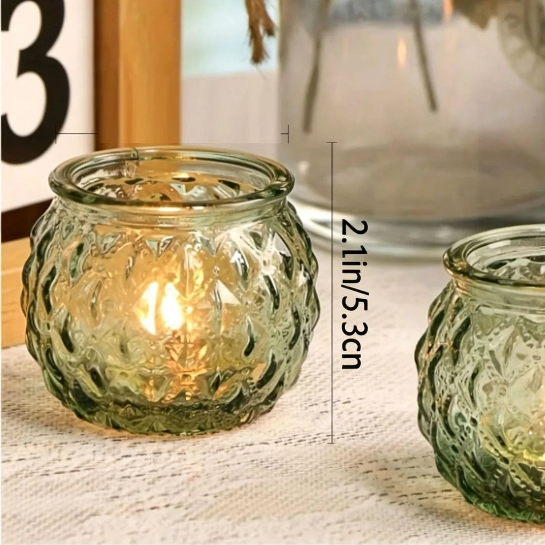 6pcs Green Glass Candle Holder Clear Glass Modern Round  Candle Holder pack