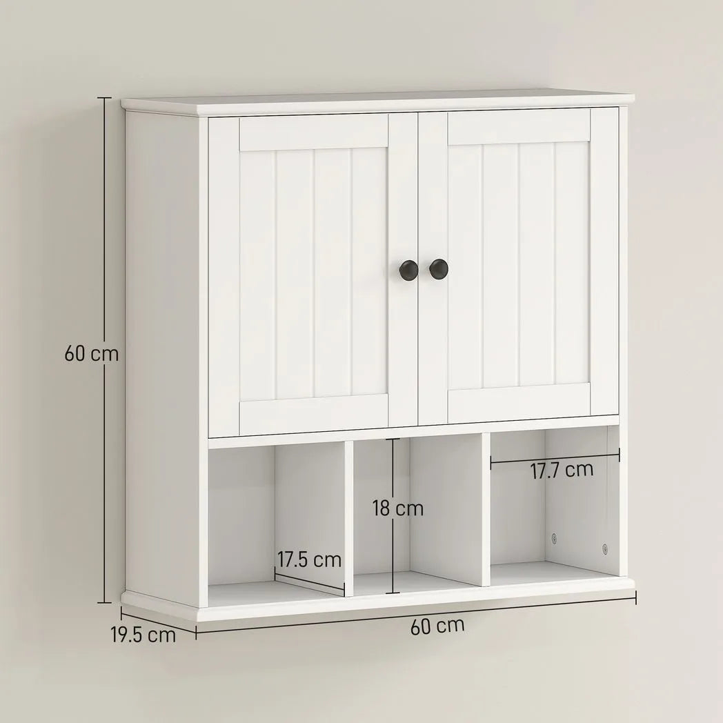 HOMCOM Farmhouse Bathroom Wall Cabinet, Wall Mounted Medicine Cabinet with Adjustable Shelf, Open Compartments, White