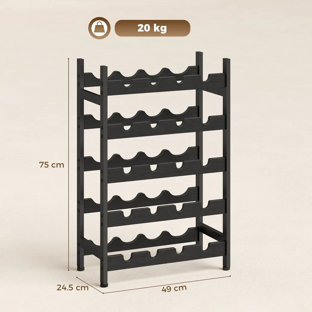 HOMCOM Wine Rack Freestanding Industrial Liquor Cabinet 5-Tier 20 Bottles Bar Stand with Adjustable Feet, Black