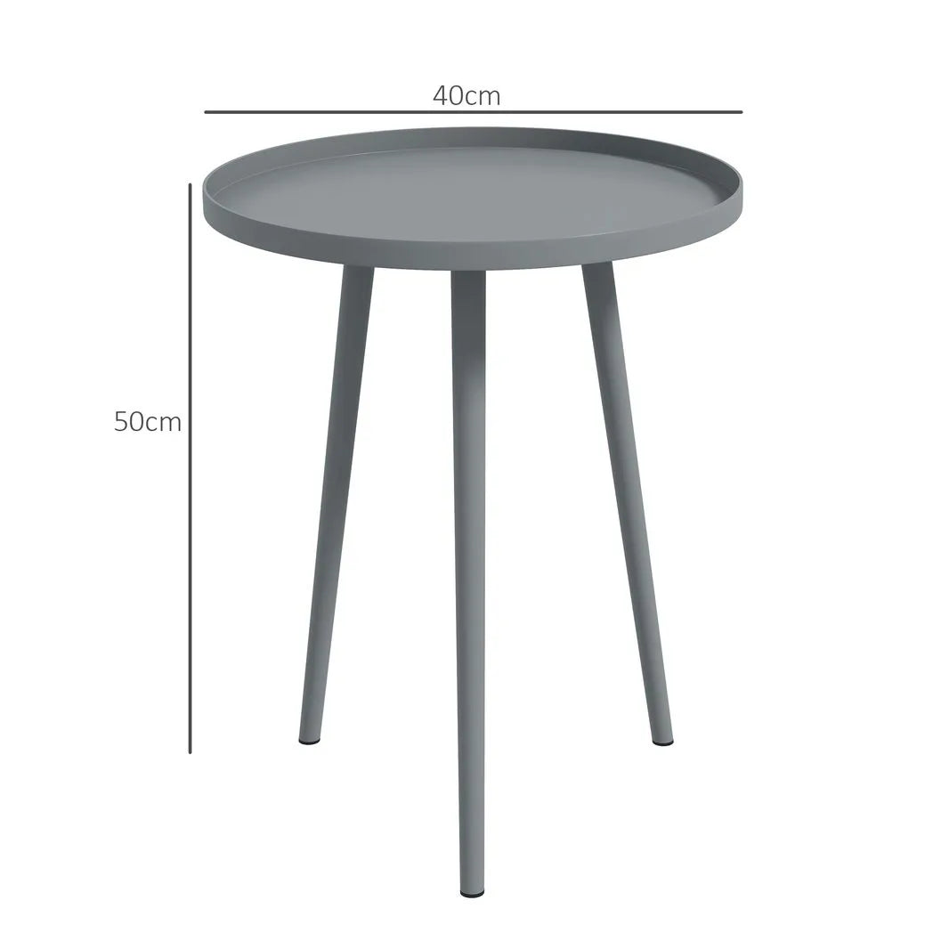 Outsunny Round Garden Coffee Table, Outdoor Side Table with Rounded Steel Edge, Ø40 x 50H cm, Grey
