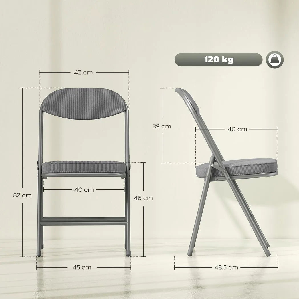 HOMCOM Set of Four Folding Corduroy Seat Chairs - Grey