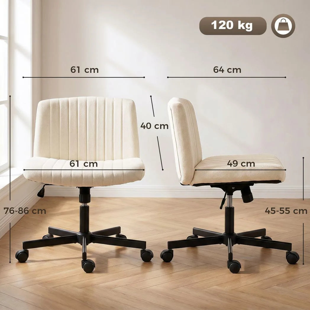 HOMCOM Imitation Linen Criss Cross Legged Desk Chair, Armless Office Chair with Wheels, Green